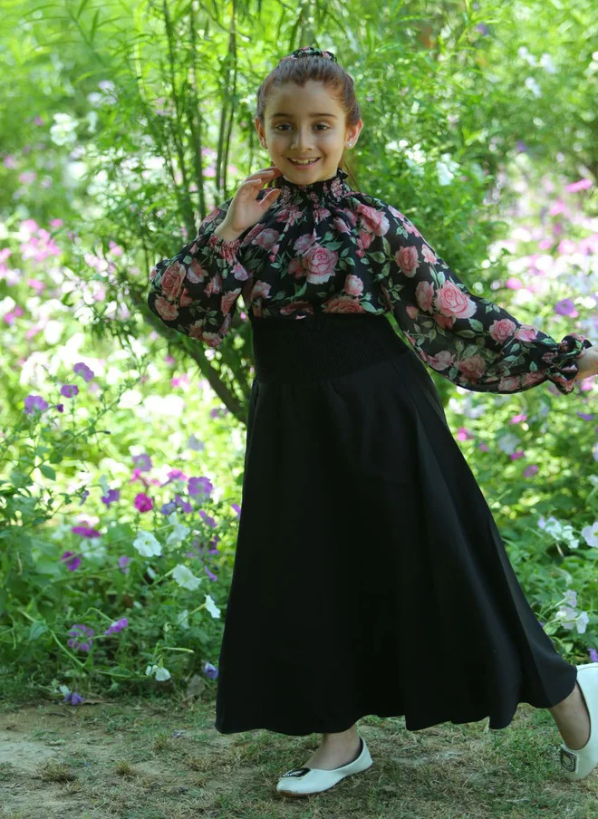 Luxe & Hardy بلوزة مطبوعة عالية الرقبة مع تنورة للبنات